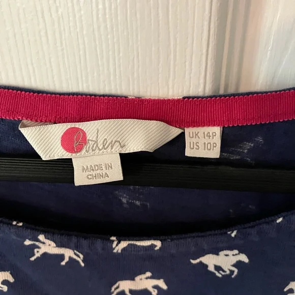 Boden Phoebe Jersey Navy 100% Cotton Casual Dress Equestrian Print Sz 10P - Picture 9 of 9